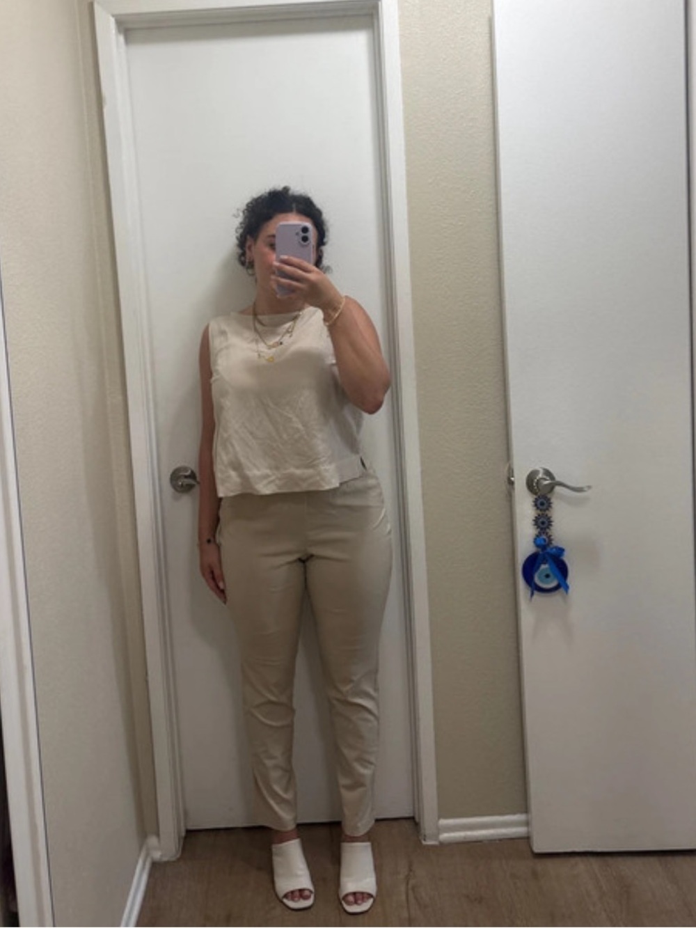 Calvin Klein Beige Cropped Dress Pants with Matching Sleeveless Shell
